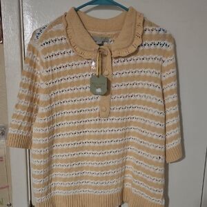 Tan and Cream Turtleneck Sweater with Cozy Knit